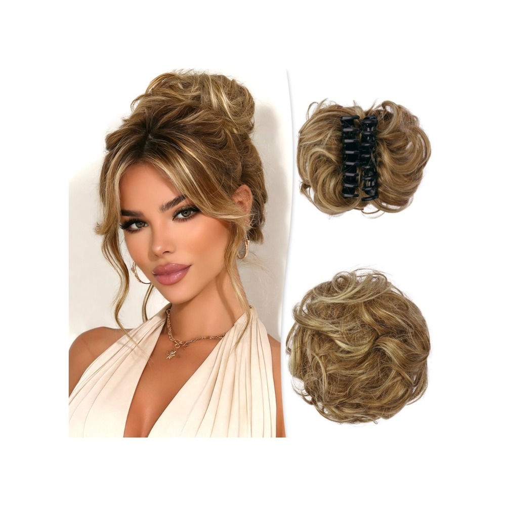 Large Messy Bun Human Hair Piece‎ Claw Clip Wavy Chignon Extension Light Brown